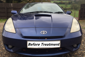 Toyota Celica before photo with cloudy headlights